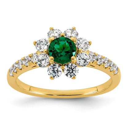 14K Yellow gold VS/SI G+ Lab Grown Diamond and AAA quality Genuine Emerald