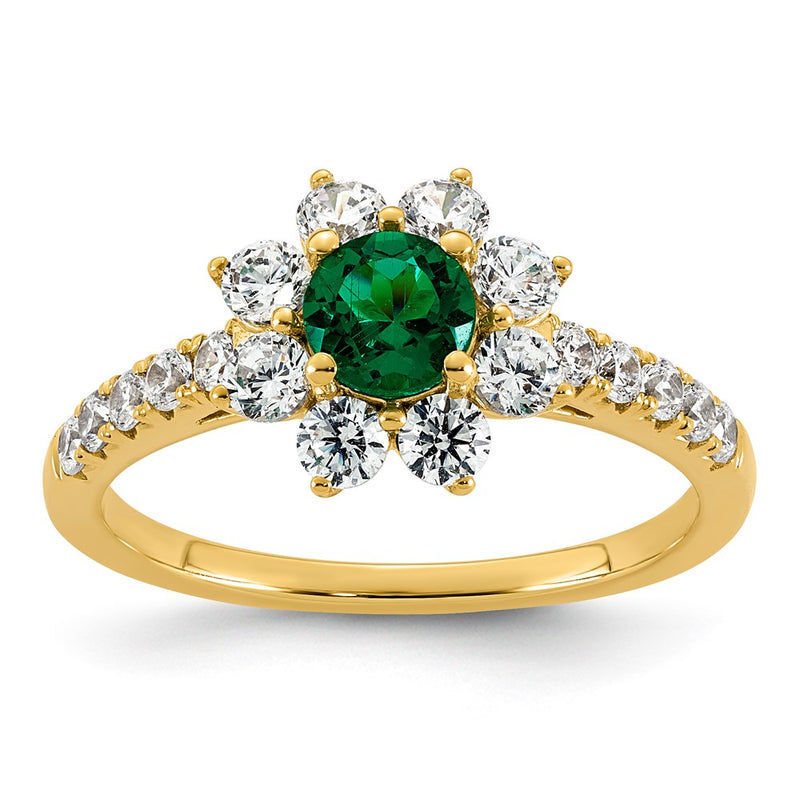 14K Yellow gold VS/SI G+ Lab Grown Diamond and AAA quality Genuine Emerald