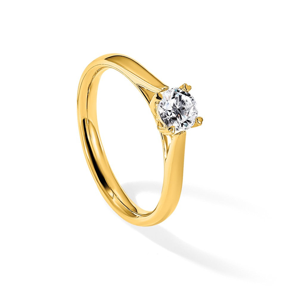 True Origin 14K Yellow Gold 1/4 carat Lab Grown Diamond VS+ F+ Complete Round Solitaire Ring