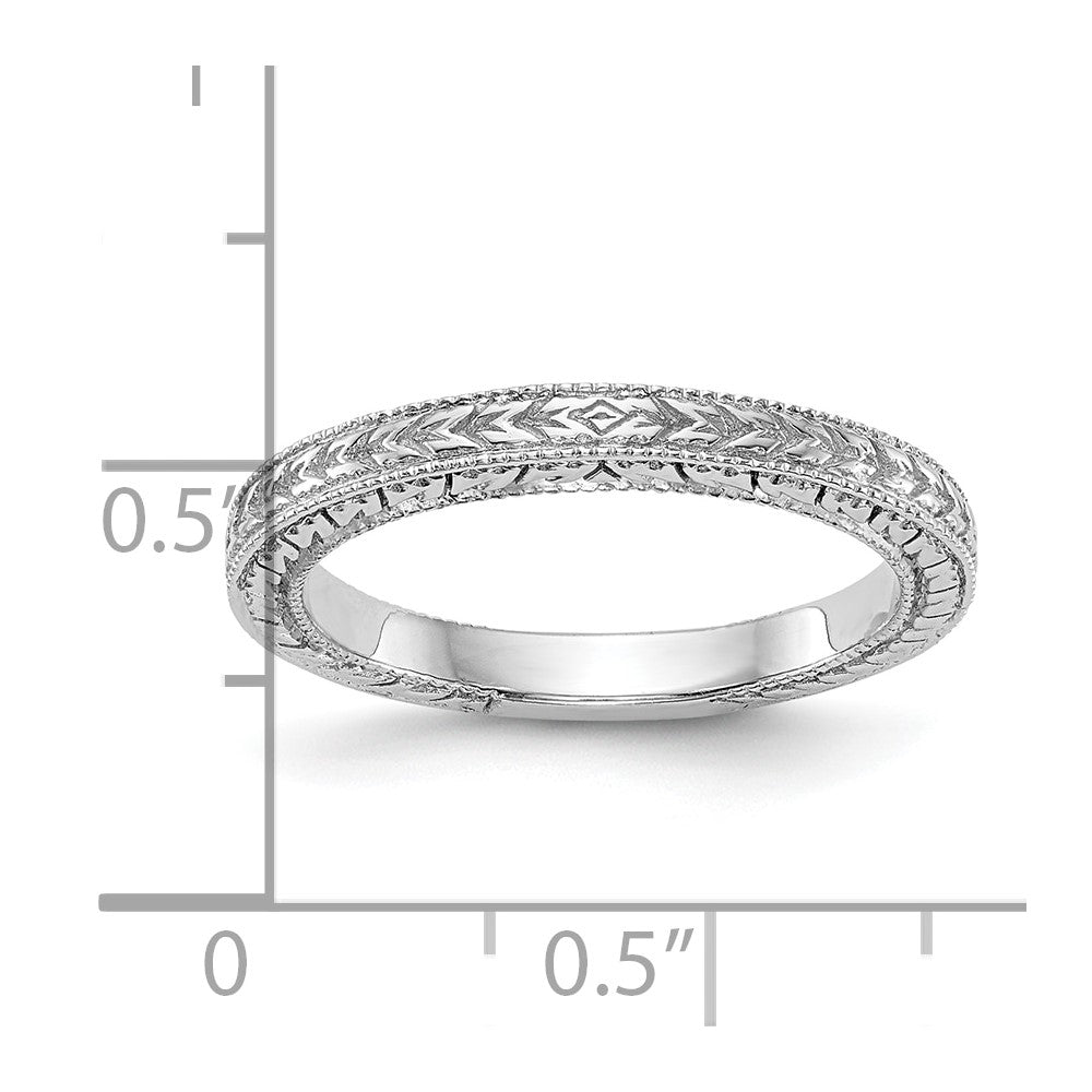 14K White Gold Etched Wedding Band