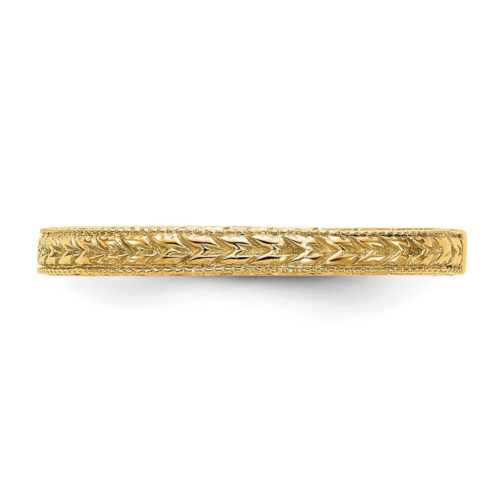 14K Yellow Gold Etched Wedding Band Ring