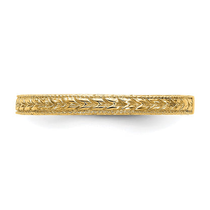 14K Yellow Gold Etched Wedding Band Ring