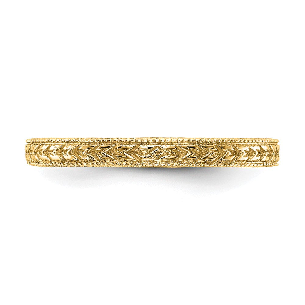 14K Yellow Gold Etched Wedding Band Ring