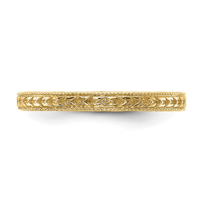 14K Yellow Gold Etched Wedding Band Ring