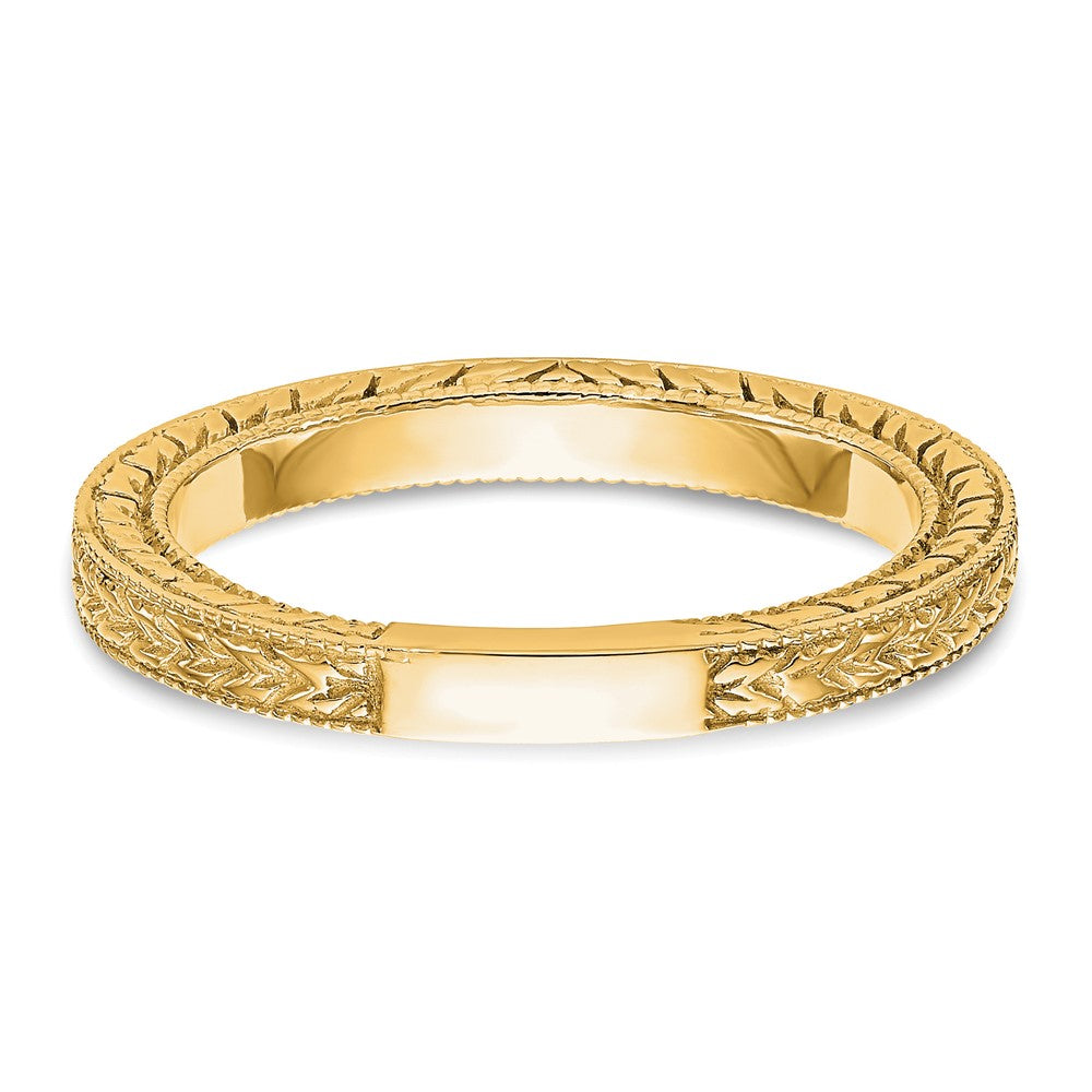 14K Yellow Gold Etched Wedding Band Ring