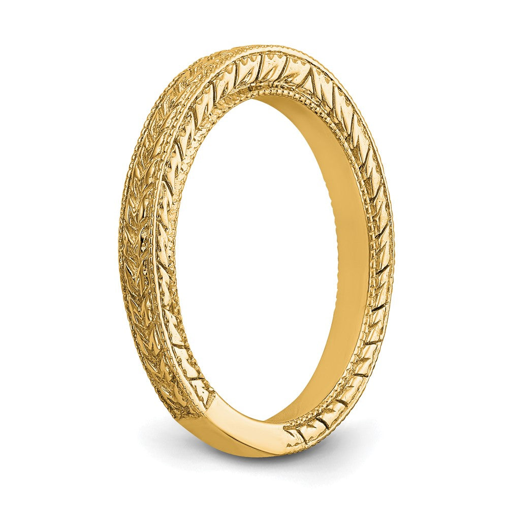 14K Yellow Gold Etched Wedding Band Ring