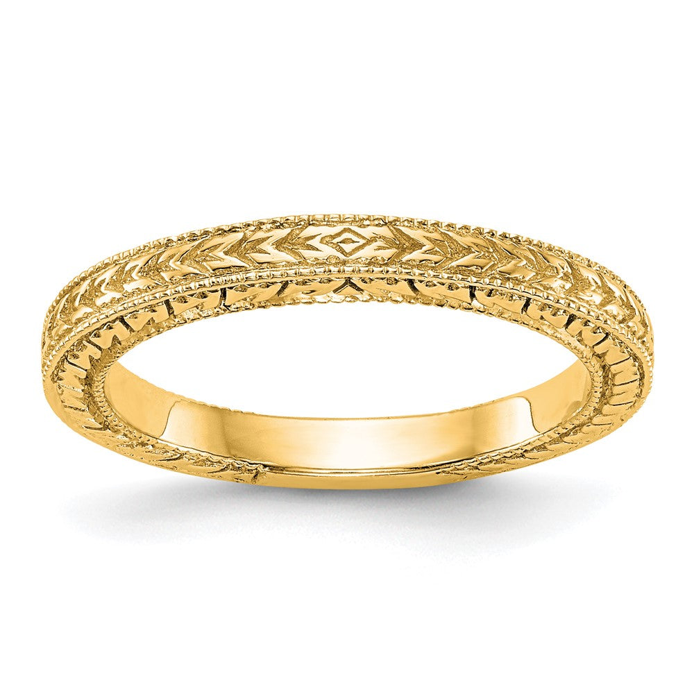 14K Yellow Gold Etched Wedding Band Ring