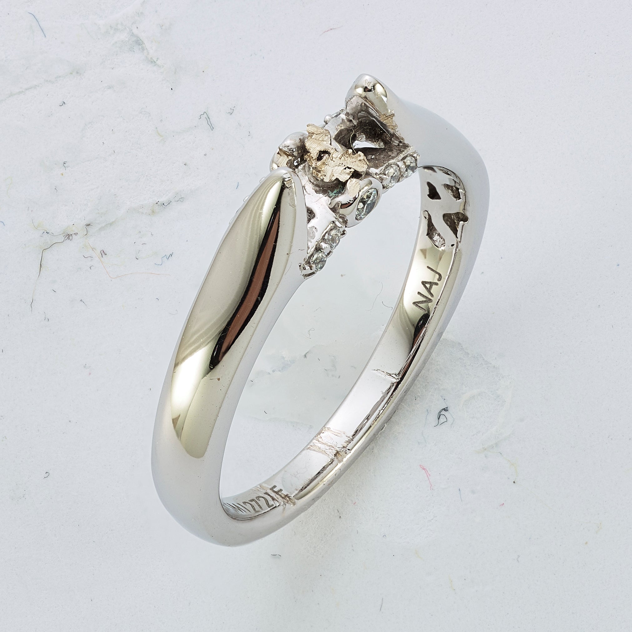 14K White Gold Peg Set Simulated Diamond Engagement Ring