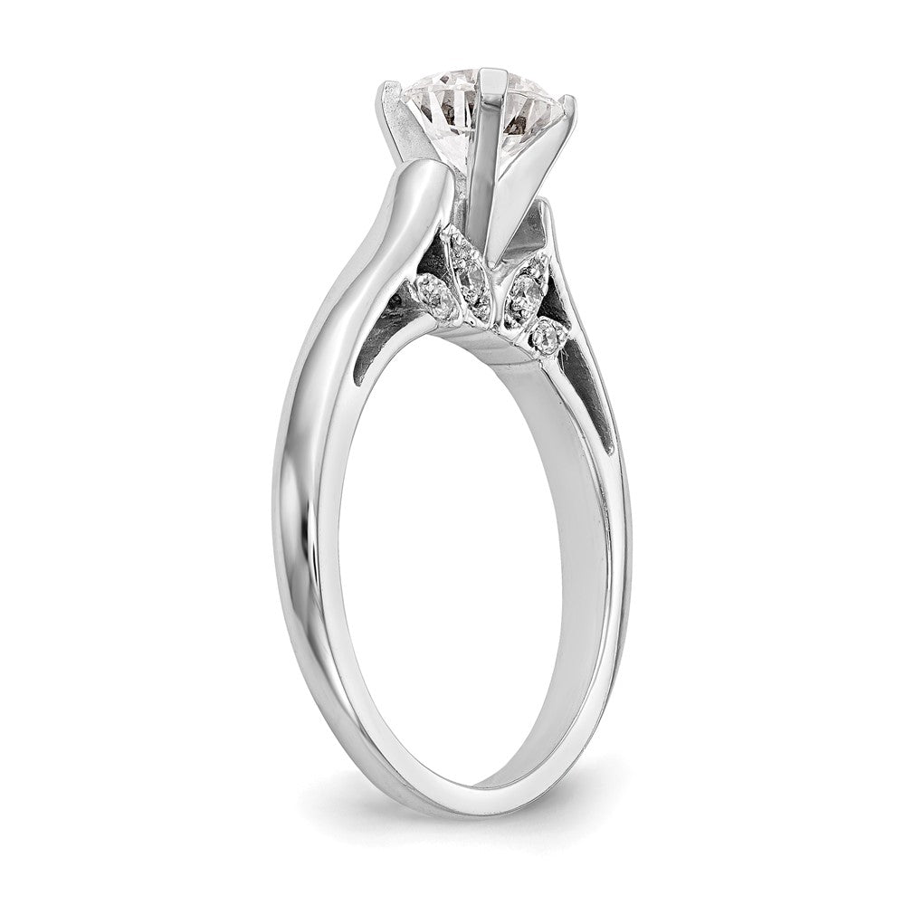 14k White Gold Peg Set Simulated Diamond Engagement Ring
