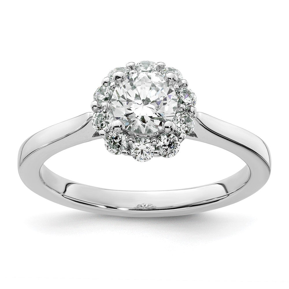 14k White Gold Round Halo Simulated Diamond  Engagement Ring