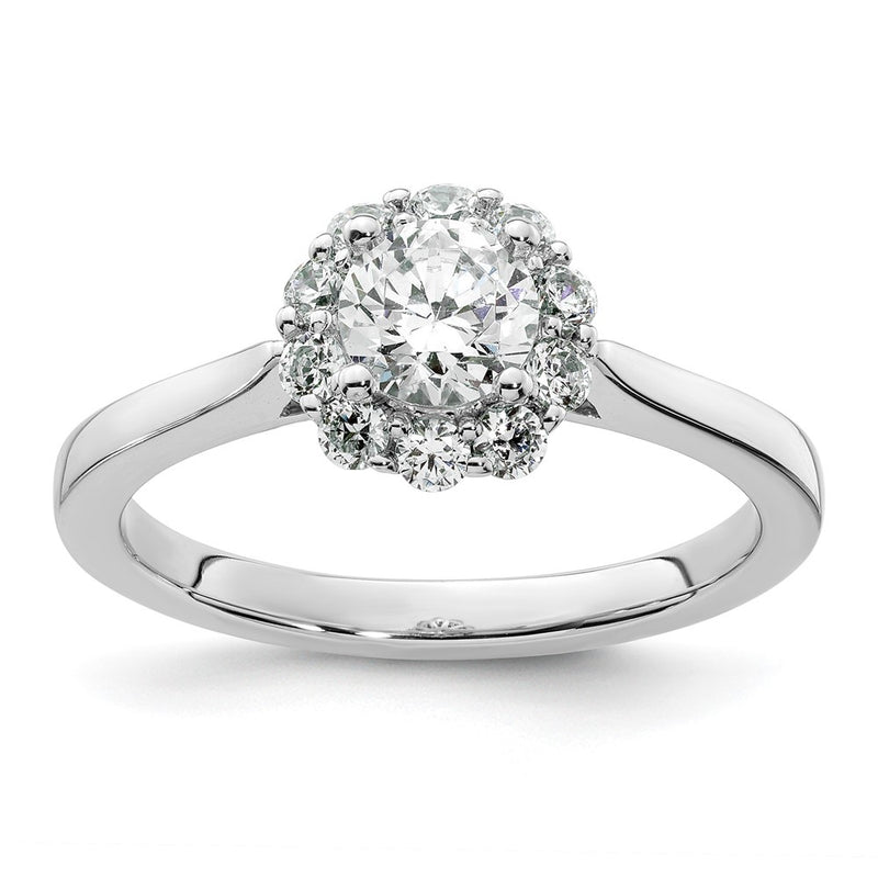 14k White Gold Round Halo Simulated Diamond  Engagement Ring