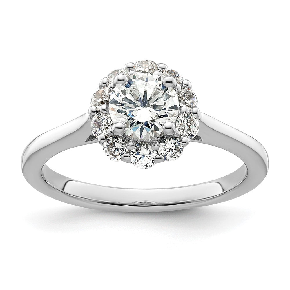 14k White Gold Round Halo Simulated Diamond  Engagement Ring