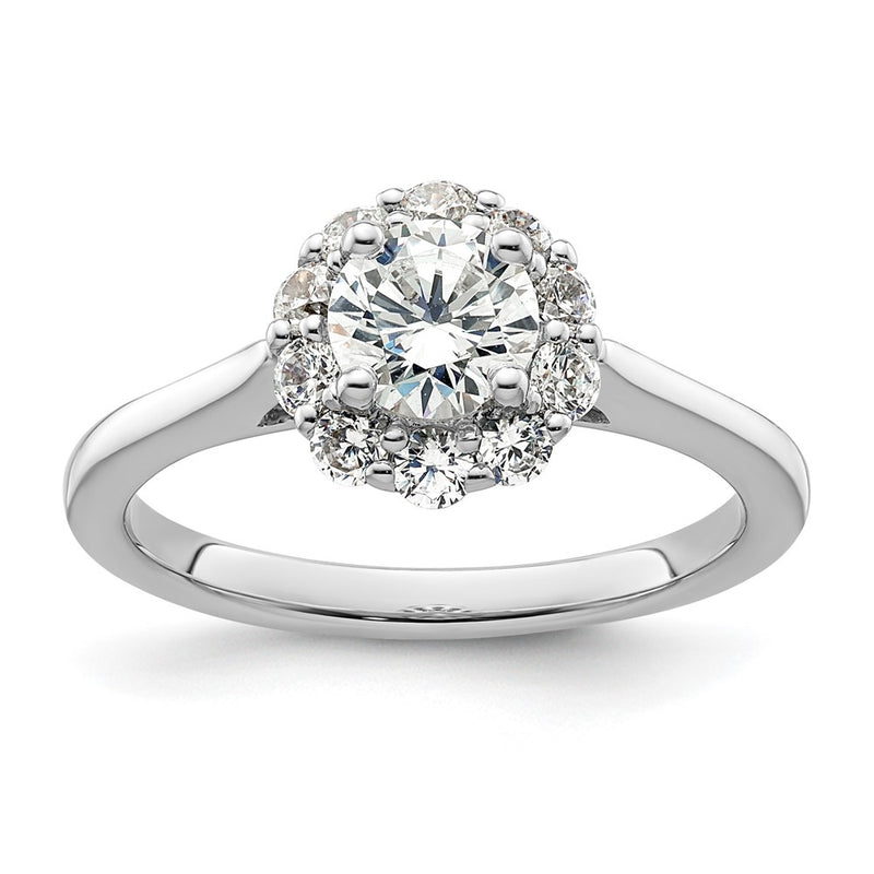 14k White Gold Round Halo Simulated Diamond  Engagement Ring