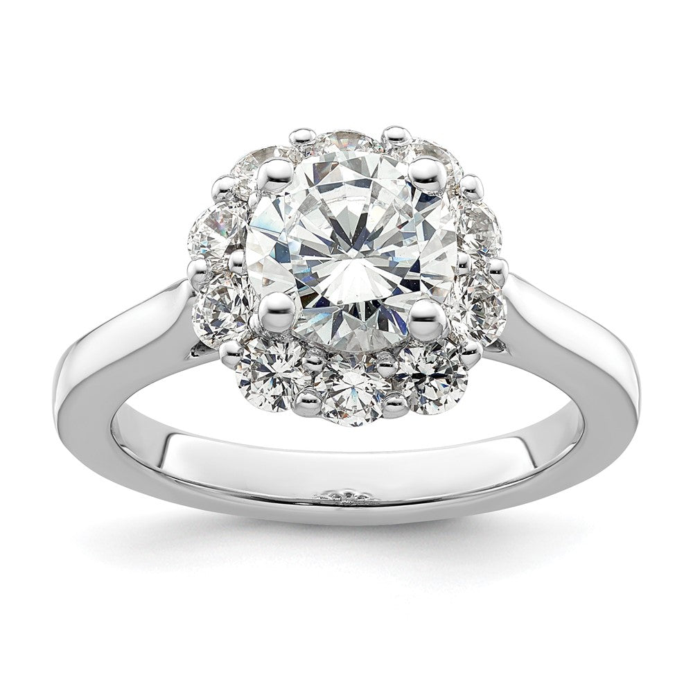 14k White Gold Round Halo Simulated Diamond Engagement Ring