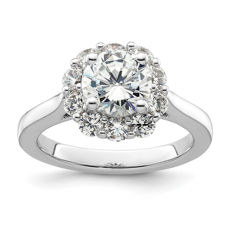 14k White Gold Round Halo Simulated Diamond Engagement Ring