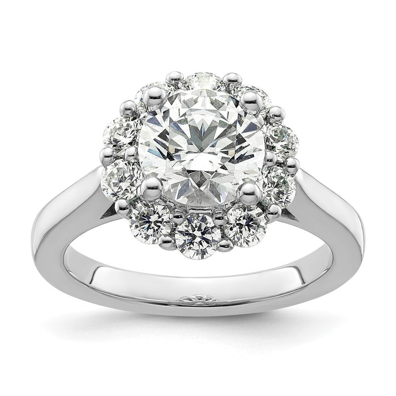 14k White Gold Round Halo Simulated Diamond Engagement Ring