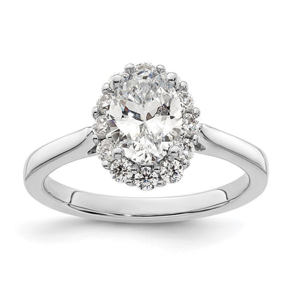 14k White Gold Oval Halo Engagement Simulated Diamond  Ring