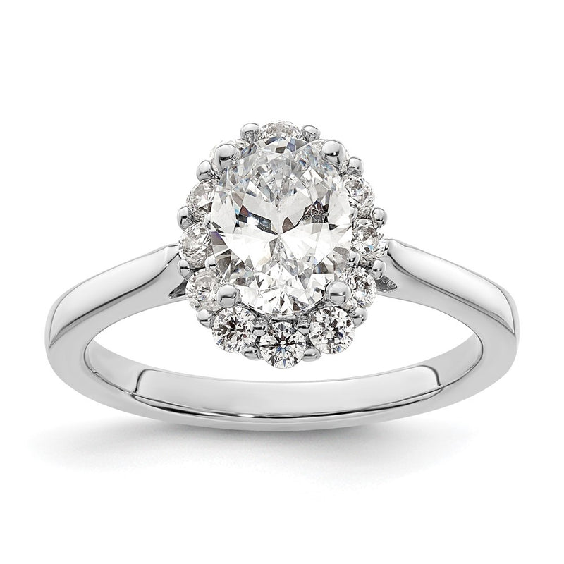 14k White Gold Oval Halo Engagement Simulated Diamond  Ring