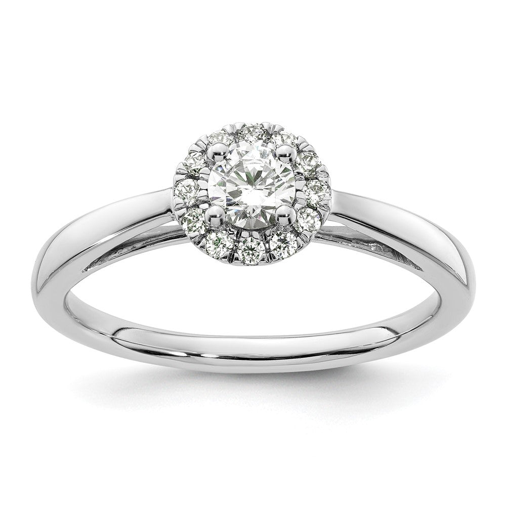 14k White Gold Round Halo Simulated Diamond Engagement Ring