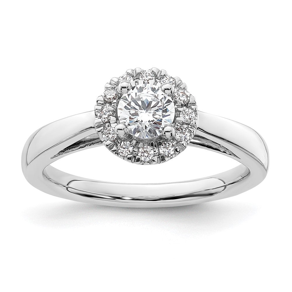 14k White Gold Round Halo Simulated Diamond Engagement Ring