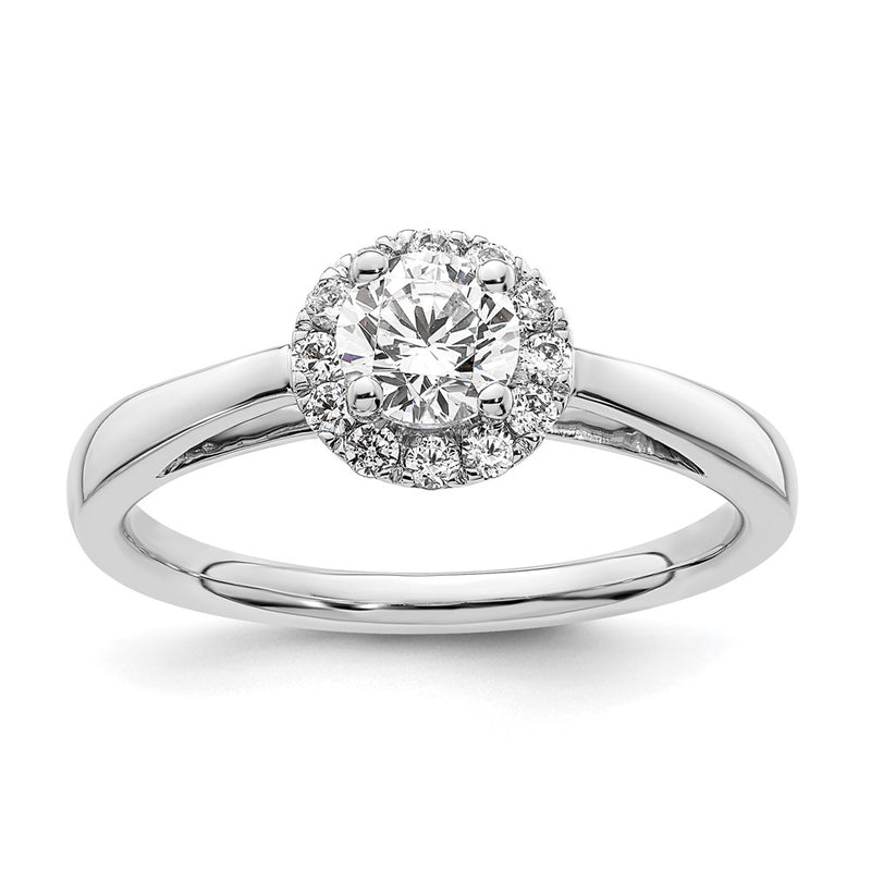 14k White Gold Round Halo Simulated Diamond Engagement Ring