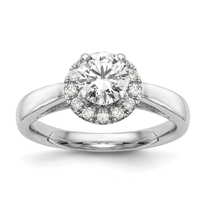 14k White Gold Round Halo Simulated Diamond Engagement Ring