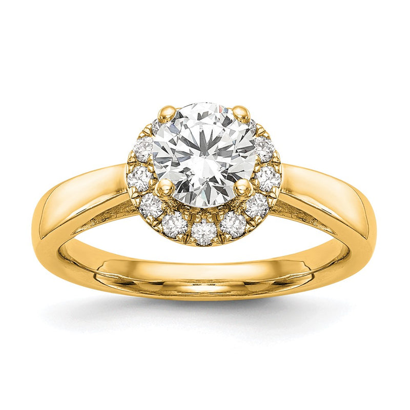 14K Yellow Gold Round Halo Diamond Semi-mount Engagement Ring