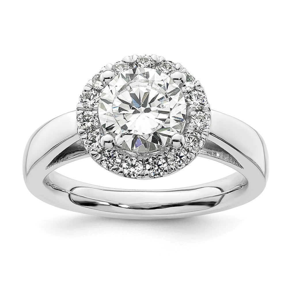 14k White Gold Round Halo Simulated Diamond Engagement Ring
