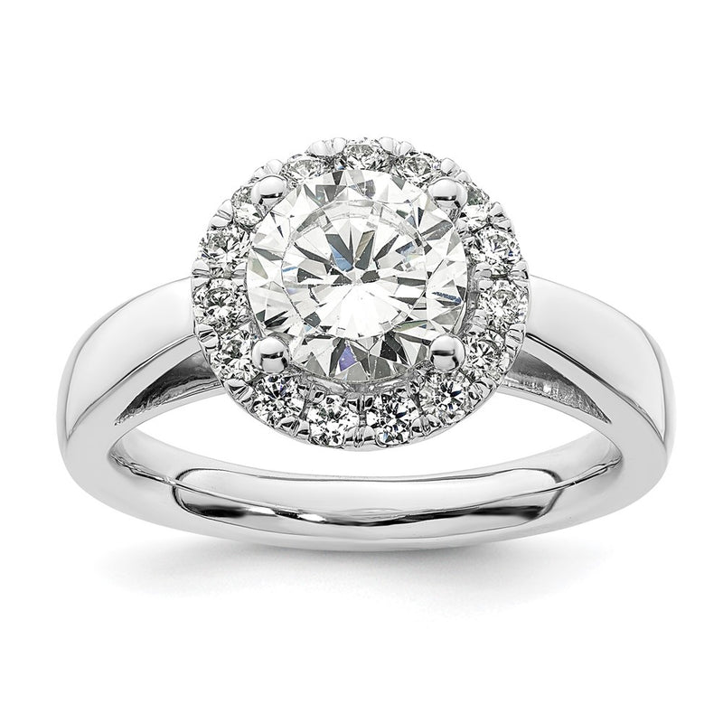 14k White Gold Round Halo Simulated Diamond Engagement Ring