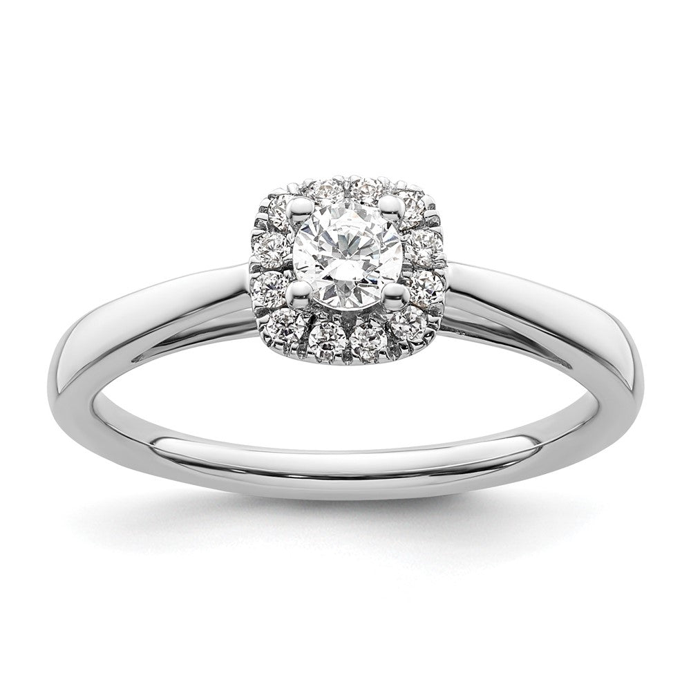 14k White Gold Round Halo Simulated Diamond Engagement Ring