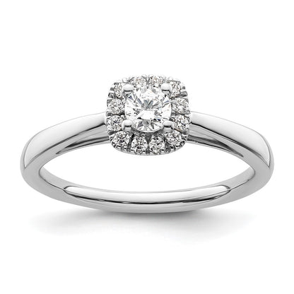 14k White Gold Round Halo Simulated Diamond Engagement Ring