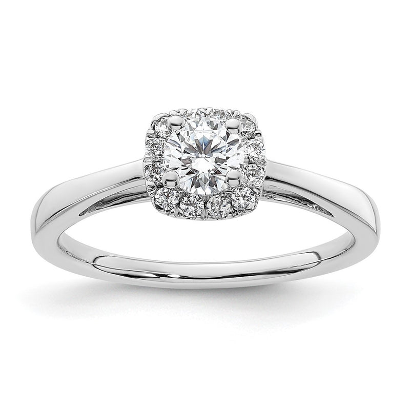 14k White Gold Round Halo Simulated Diamond Engagement Ring
