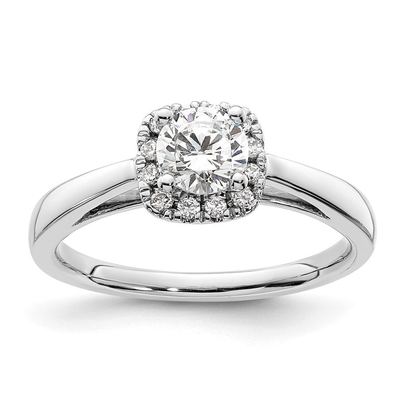 14k White Gold Round Halo Simulated Diamond Engagement Ring