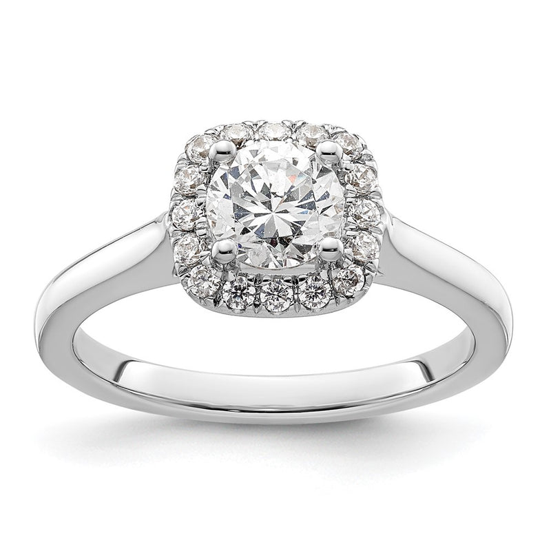 14k White Gold Round Halo Simulated Diamond Engagement Ring