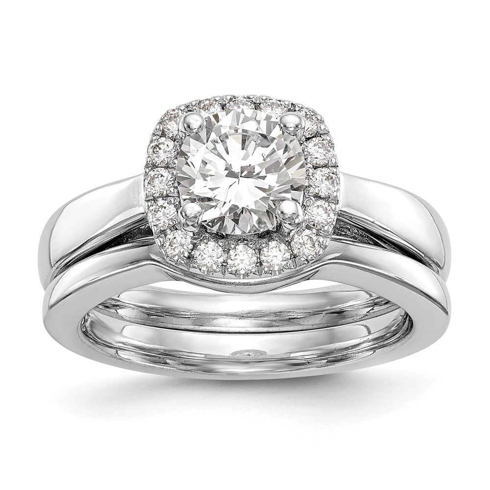 14k White Gold Round Halo Simulated Diamond Engagement Ring