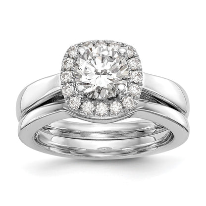 14k White Gold Round Halo Simulated Diamond Engagement Ring