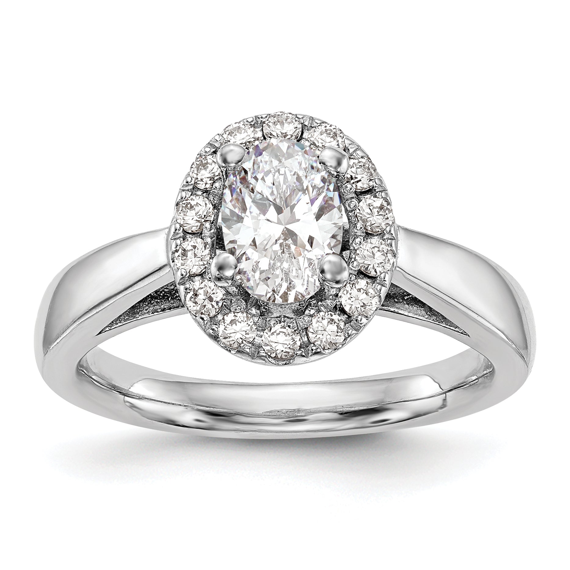 14k White Gold Oval Halo Simulated Diamond Engagement Ring