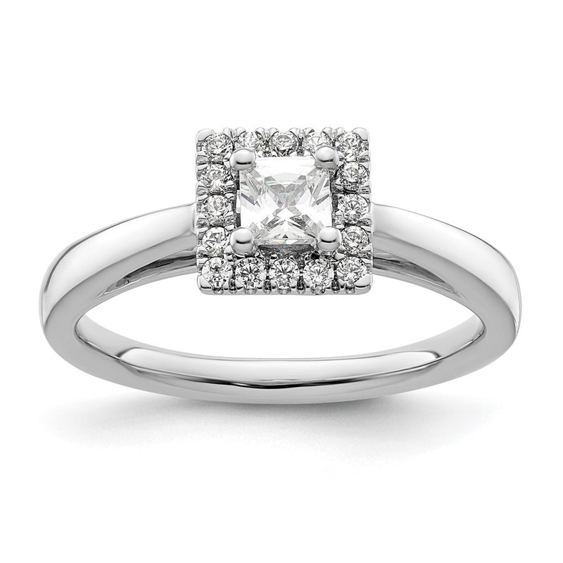 14k White Gold Princess Halo Simulated Diamond Engagement Ring