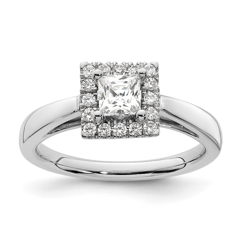 14k White Gold Princess Halo Simulated Diamond Engagement Ring