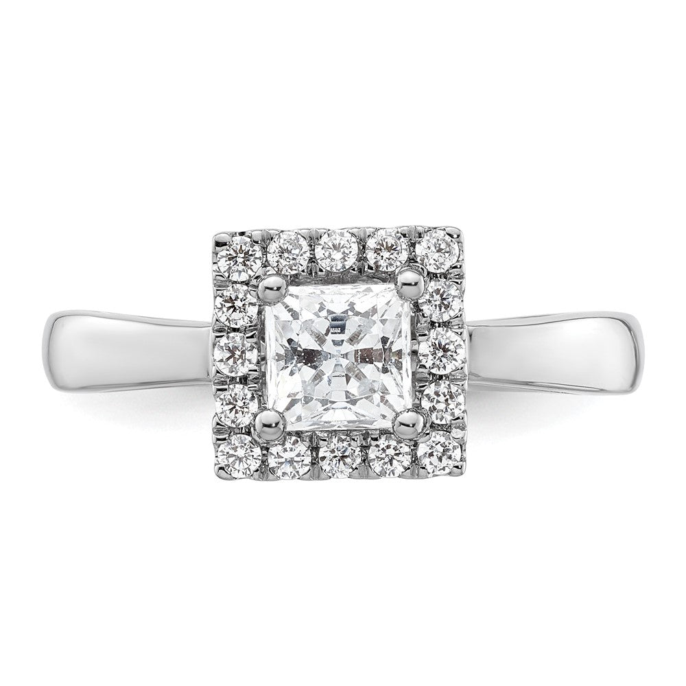14k White Gold Princess Halo Simulated Diamond Engagement Ring
