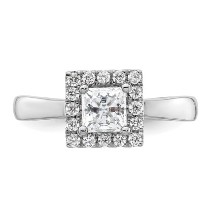 14k White Gold Princess Halo Simulated Diamond Engagement Ring