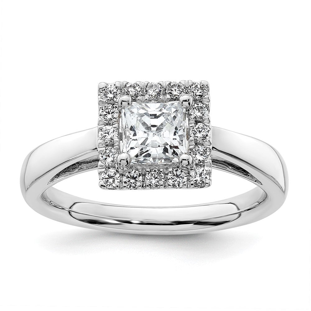 14k White Gold Princess Halo Simulated Diamond Engagement Ring