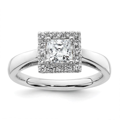 14k White Gold Princess Halo Simulated Diamond Engagement Ring