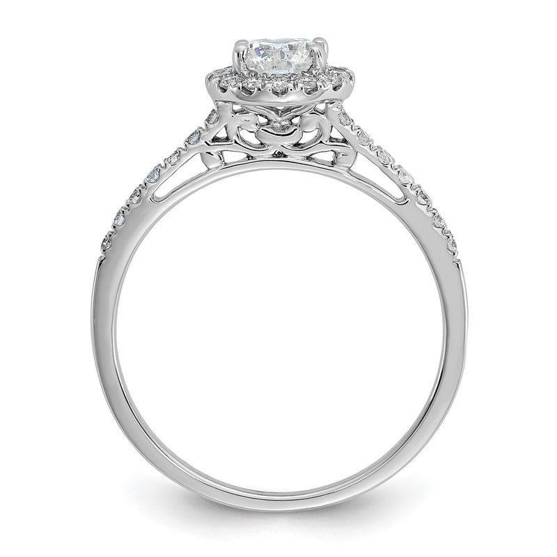 14K White Gold Halo (Holds 1/2 Carat (5.2mm) Round Center) 1/4 Diamond Semi Mount Engagement Ring