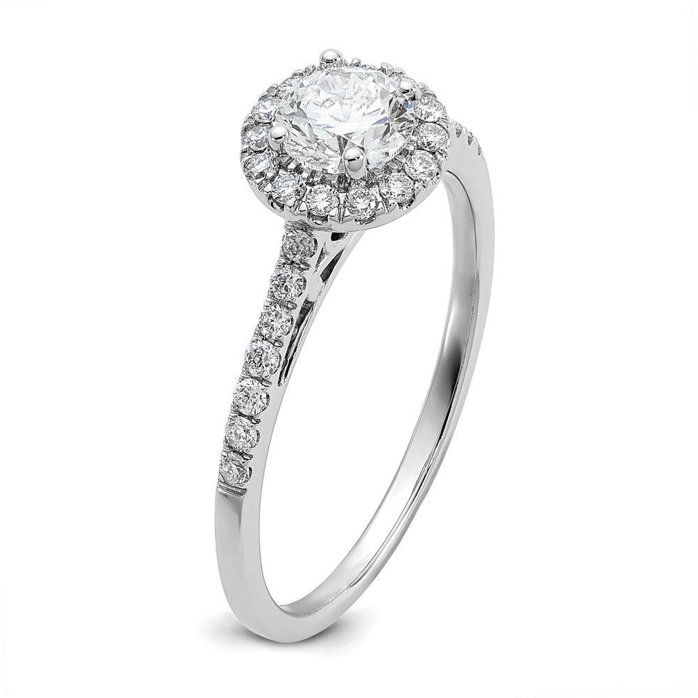 14K White Gold Halo (Holds 1/2 Carat (5.2mm) Round Center) 1/4 Diamond Semi Mount Engagement Ring