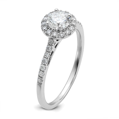 14K White Gold Halo (Holds 1/2 Carat (5.2mm) Round Center) 1/4 Diamond Semi Mount Engagement Ring