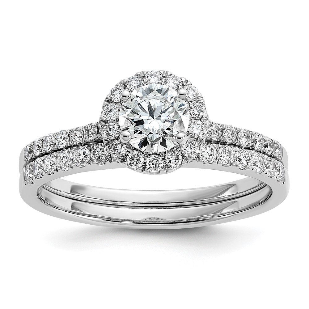 14K White Gold Halo (Holds 1/2 Carat (5.2mm) Round Center) 1/4 Diamond Semi Mount Engagement Ring