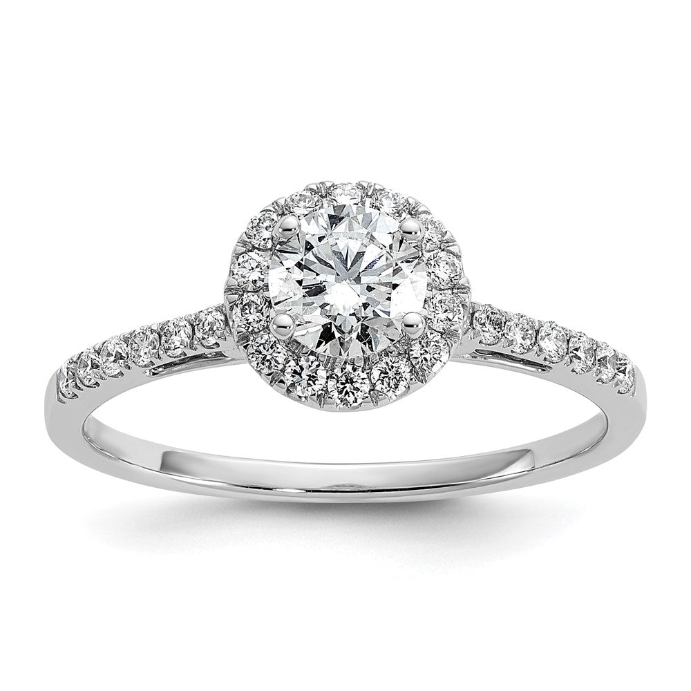 14K White Gold Halo (Holds 1/2 Carat (5.2mm) Round Center) 1/4 Diamond Semi Mount Engagement Ring