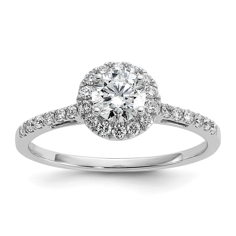 14K White Gold Halo (Holds 1/2 Carat (5.2mm) Round Center) 1/4 Diamond Semi Mount Engagement Ring