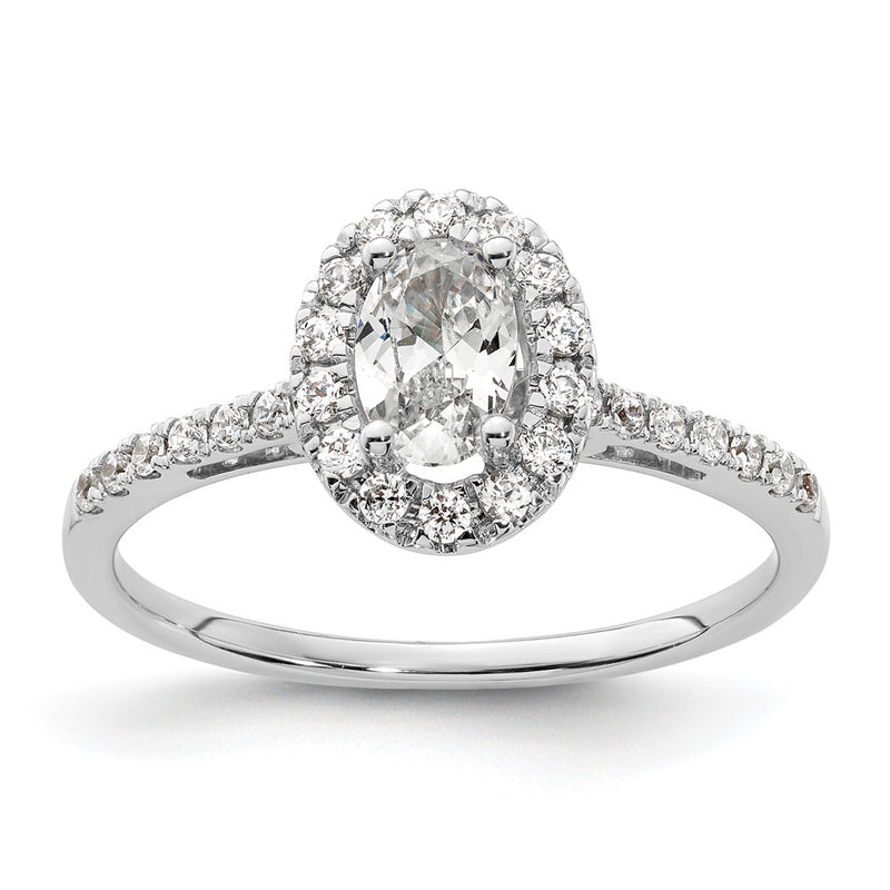14K White Gold Halo (Holds 1/2 Carat (6X4mm) Oval Center) 1/4 Diamond Semi Mount Engagement Ring